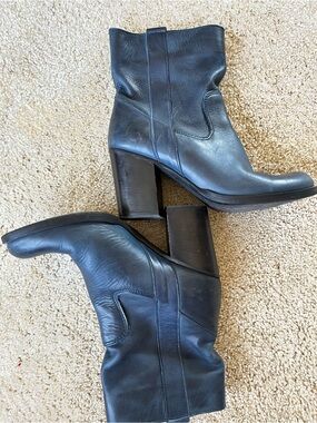 Blue Italian leather heeled boots